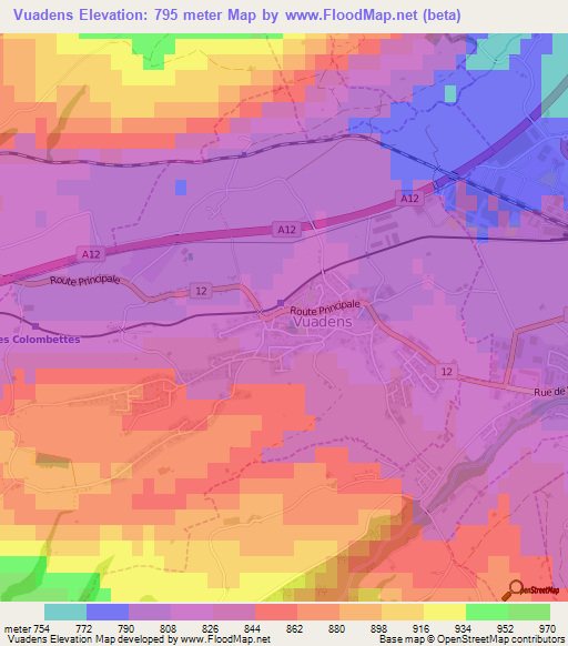 Vuadens,Switzerland Elevation Map