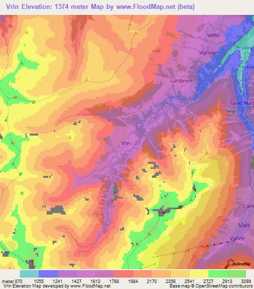 Vrin,Switzerland Elevation Map