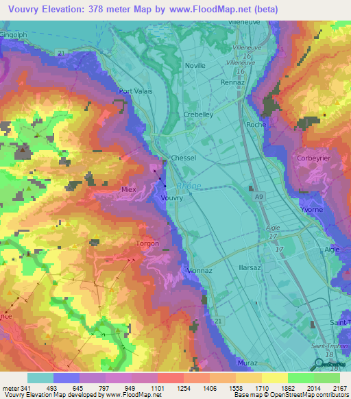 Vouvry,Switzerland Elevation Map