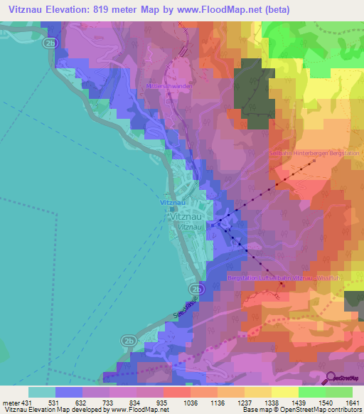 Vitznau,Switzerland Elevation Map