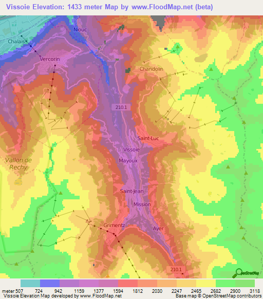 Vissoie,Switzerland Elevation Map