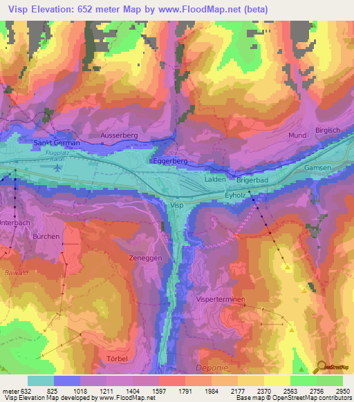 Visp,Switzerland Elevation Map