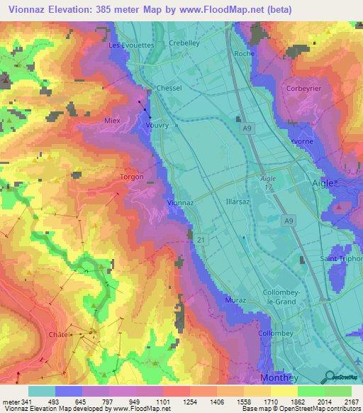Vionnaz,Switzerland Elevation Map
