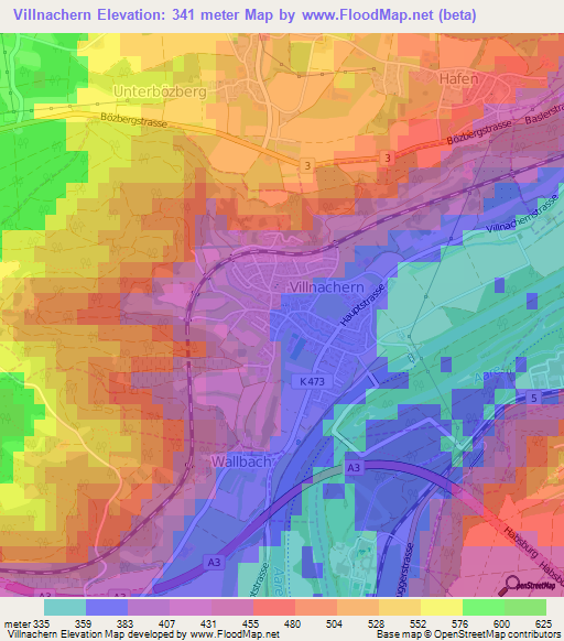 Villnachern,Switzerland Elevation Map