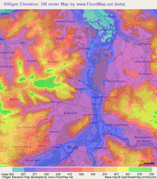 Villigen,Switzerland Elevation Map