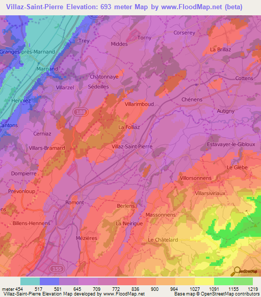 Villaz-Saint-Pierre,Switzerland Elevation Map