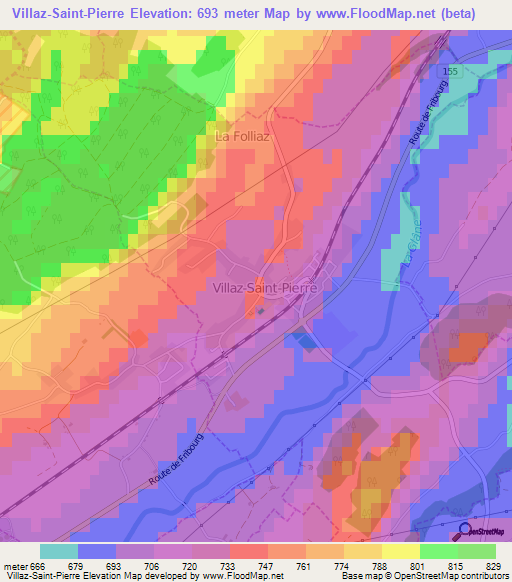 Villaz-Saint-Pierre,Switzerland Elevation Map
