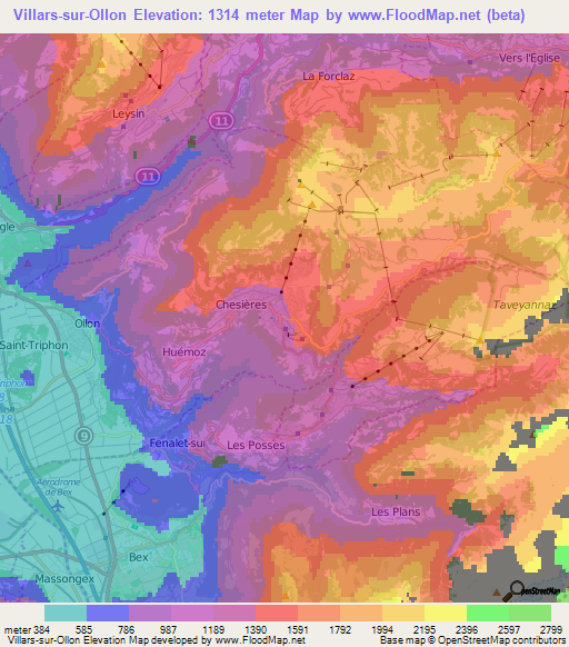 Villars-sur-Ollon,Switzerland Elevation Map