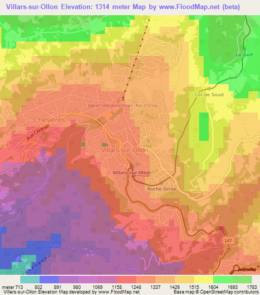 Villars-sur-Ollon,Switzerland Elevation Map