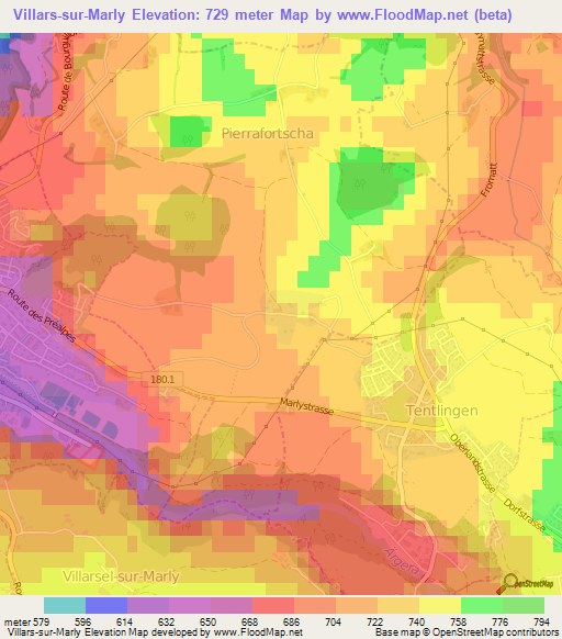 Villars-sur-Marly,Switzerland Elevation Map