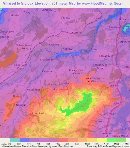 Villarsel-le-Gibloux,Switzerland Elevation Map