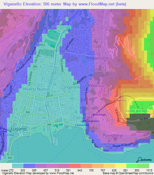 Viganello,Switzerland Elevation Map