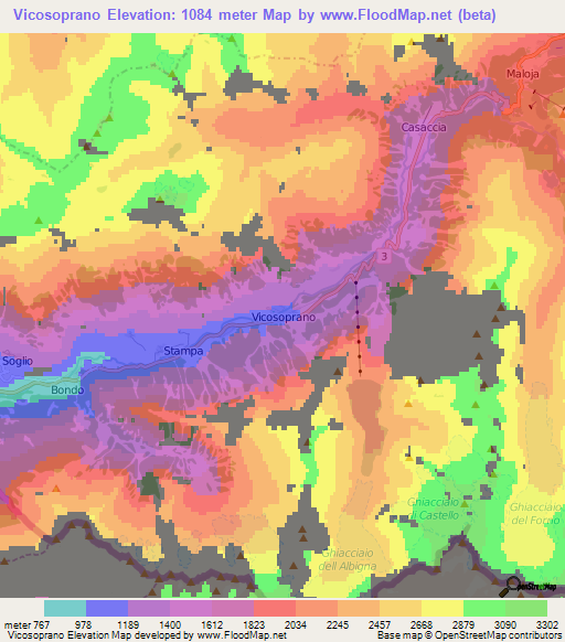 Vicosoprano,Switzerland Elevation Map