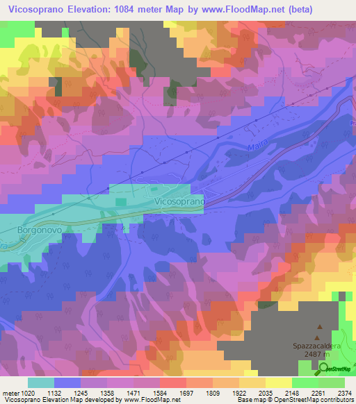 Vicosoprano,Switzerland Elevation Map