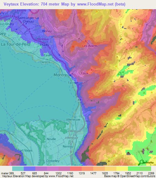 Veytaux,Switzerland Elevation Map