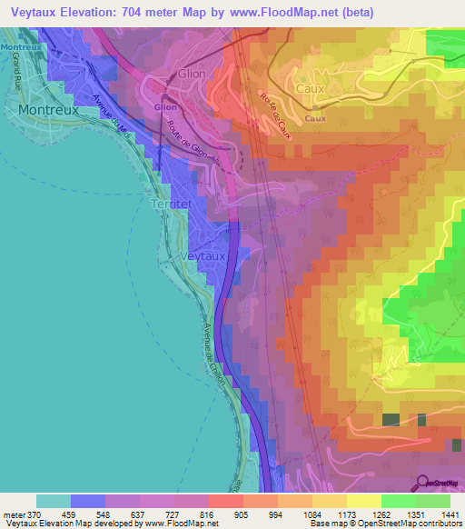 Veytaux,Switzerland Elevation Map