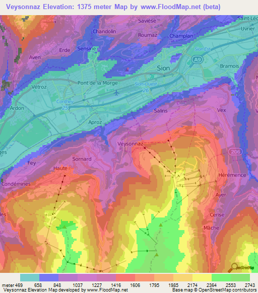 Veysonnaz,Switzerland Elevation Map