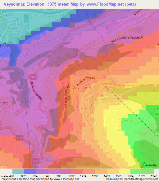 Veysonnaz,Switzerland Elevation Map