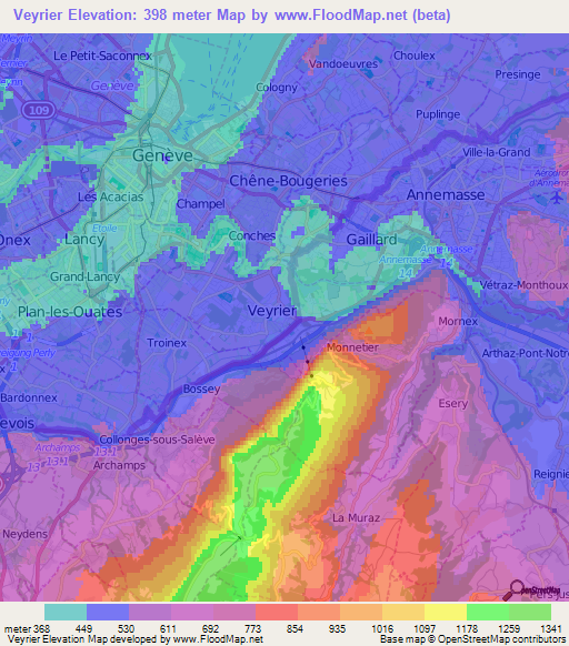 Veyrier,Switzerland Elevation Map