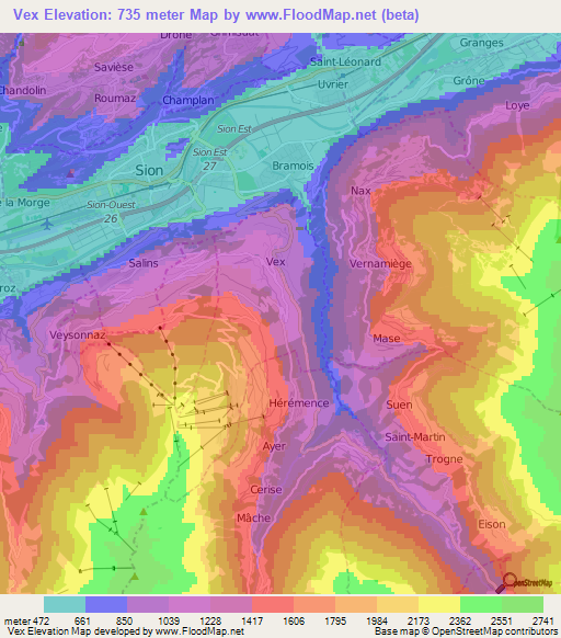 Vex,Switzerland Elevation Map