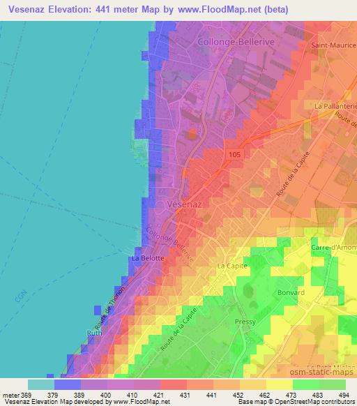 Vesenaz,Switzerland Elevation Map