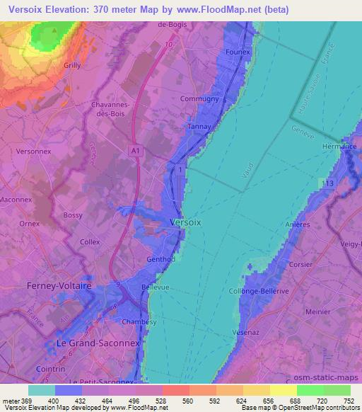 Versoix,Switzerland Elevation Map