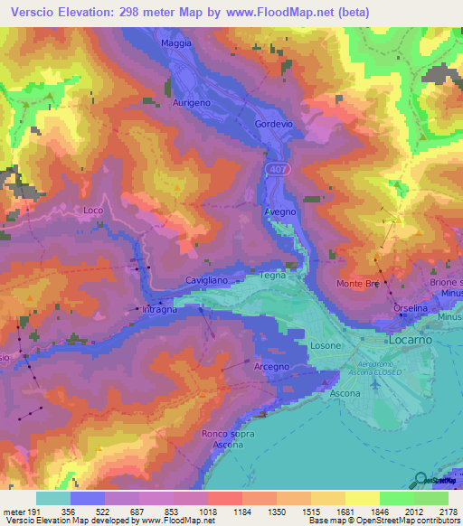 Verscio,Switzerland Elevation Map