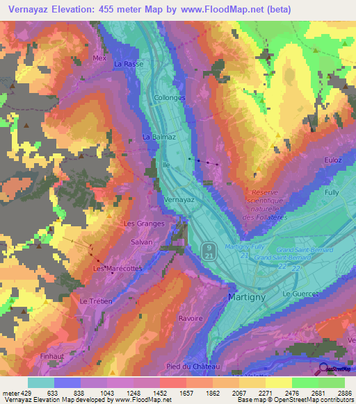 Vernayaz,Switzerland Elevation Map