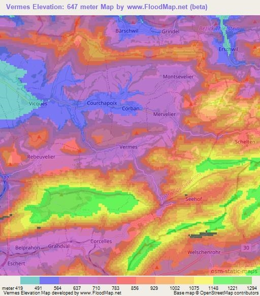 Vermes,Switzerland Elevation Map