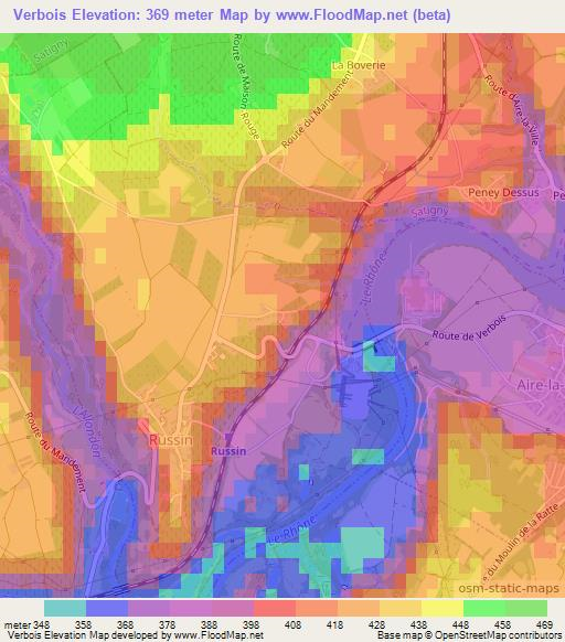 Verbois,Switzerland Elevation Map