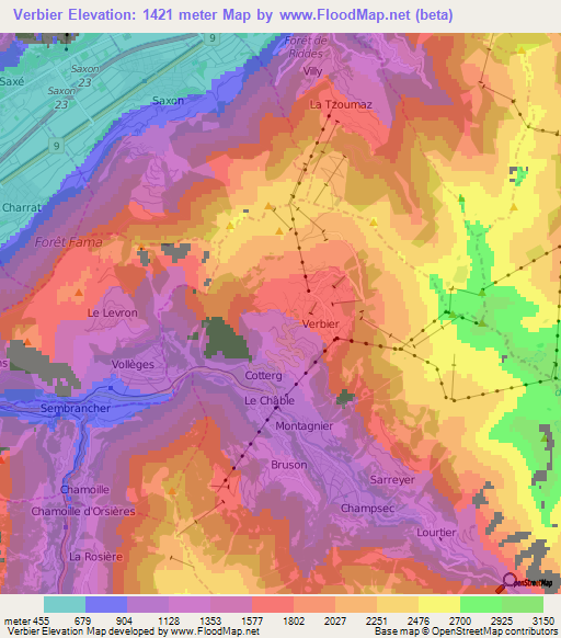 Verbier,Switzerland Elevation Map