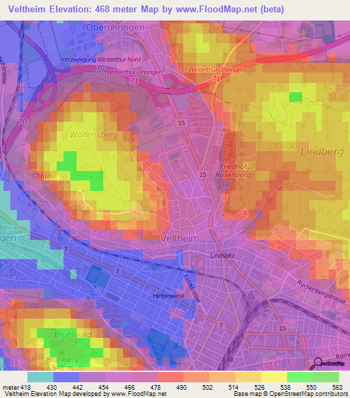 Veltheim,Switzerland Elevation Map