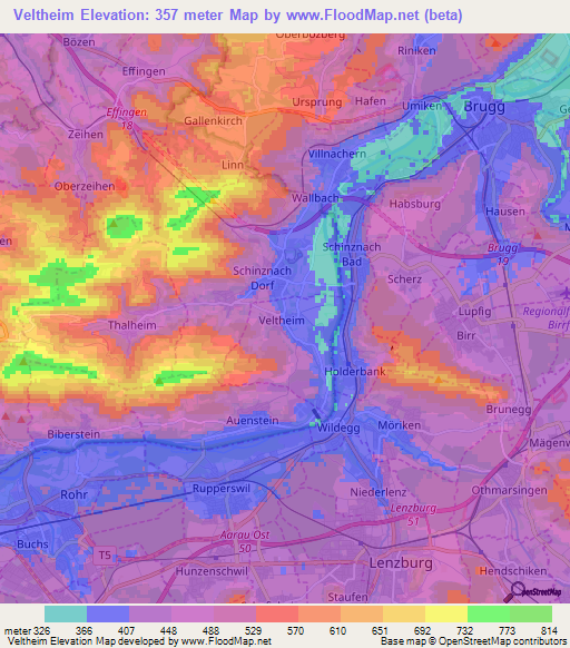 Veltheim,Switzerland Elevation Map