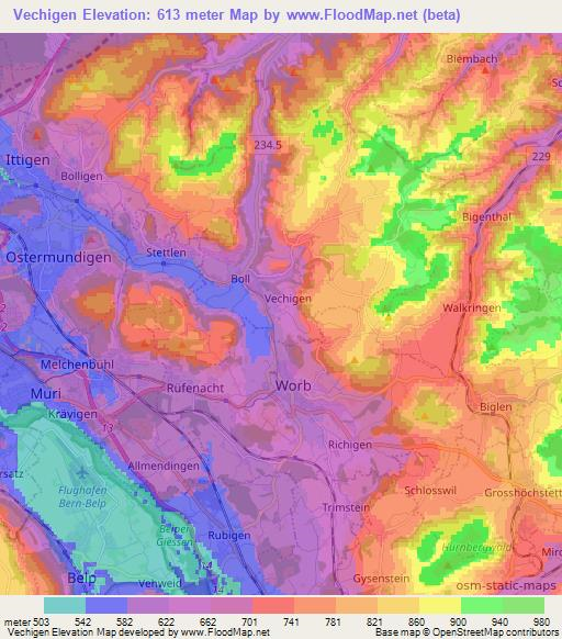 Vechigen,Switzerland Elevation Map