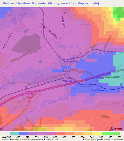 Vaulruz,Switzerland Elevation Map