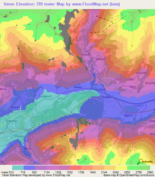 Varen,Switzerland Elevation Map