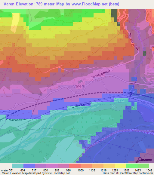 Varen,Switzerland Elevation Map