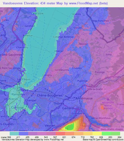 Vandoeuvres,Switzerland Elevation Map