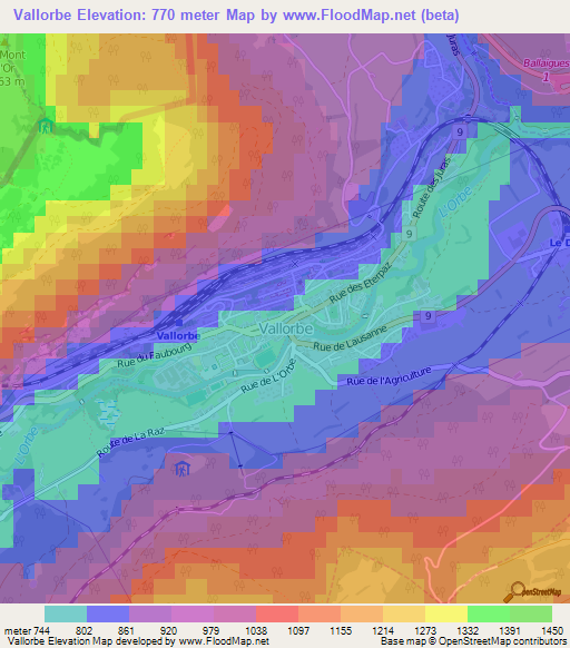 Vallorbe,Switzerland Elevation Map