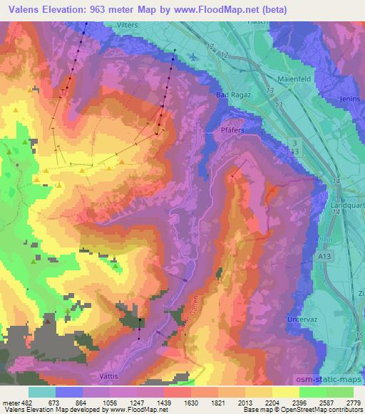 Valens,Switzerland Elevation Map