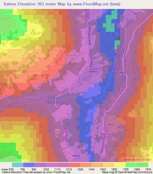 Valens,Switzerland Elevation Map