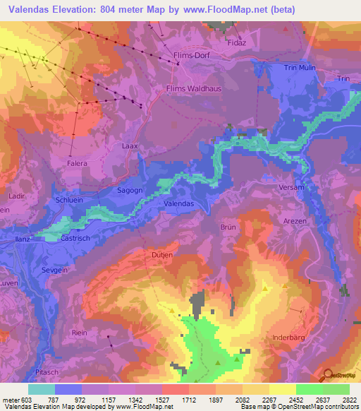 Valendas,Switzerland Elevation Map