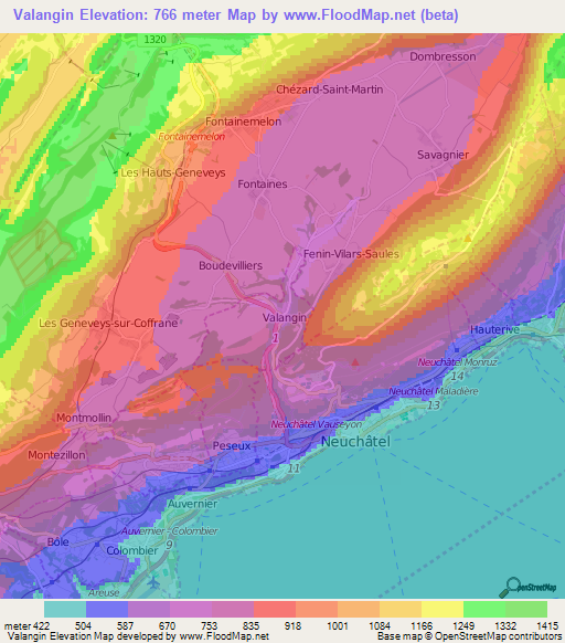 Valangin,Switzerland Elevation Map