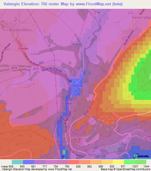 Valangin,Switzerland Elevation Map