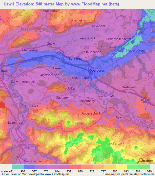 Uzwil,Switzerland Elevation Map