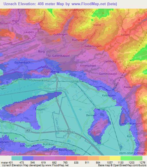 Uznach,Switzerland Elevation Map