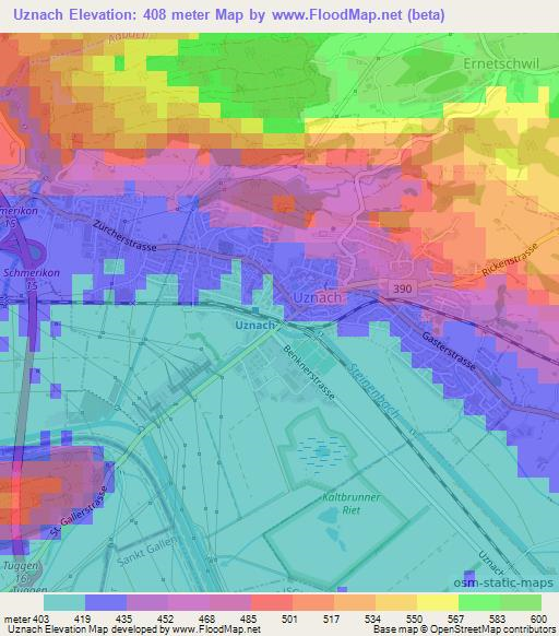 Uznach,Switzerland Elevation Map