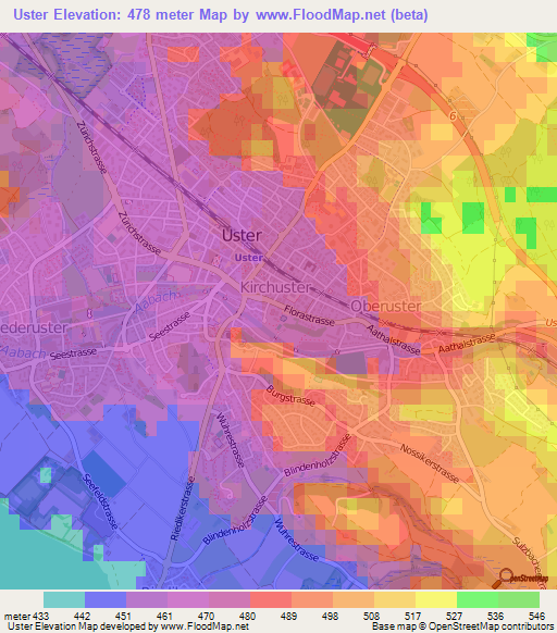 Uster,Switzerland Elevation Map