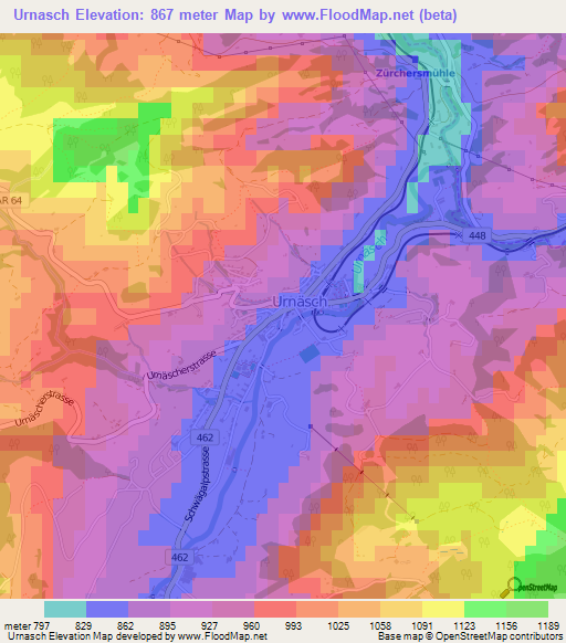 Urnasch,Switzerland Elevation Map