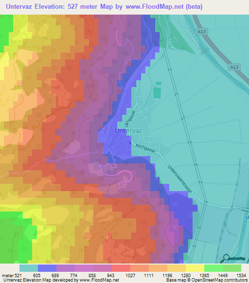 Untervaz,Switzerland Elevation Map